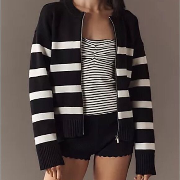 English Factory Crew-Neck Zip-Up Sweater Jacket womens size medium oversized - Picture 1 of 11